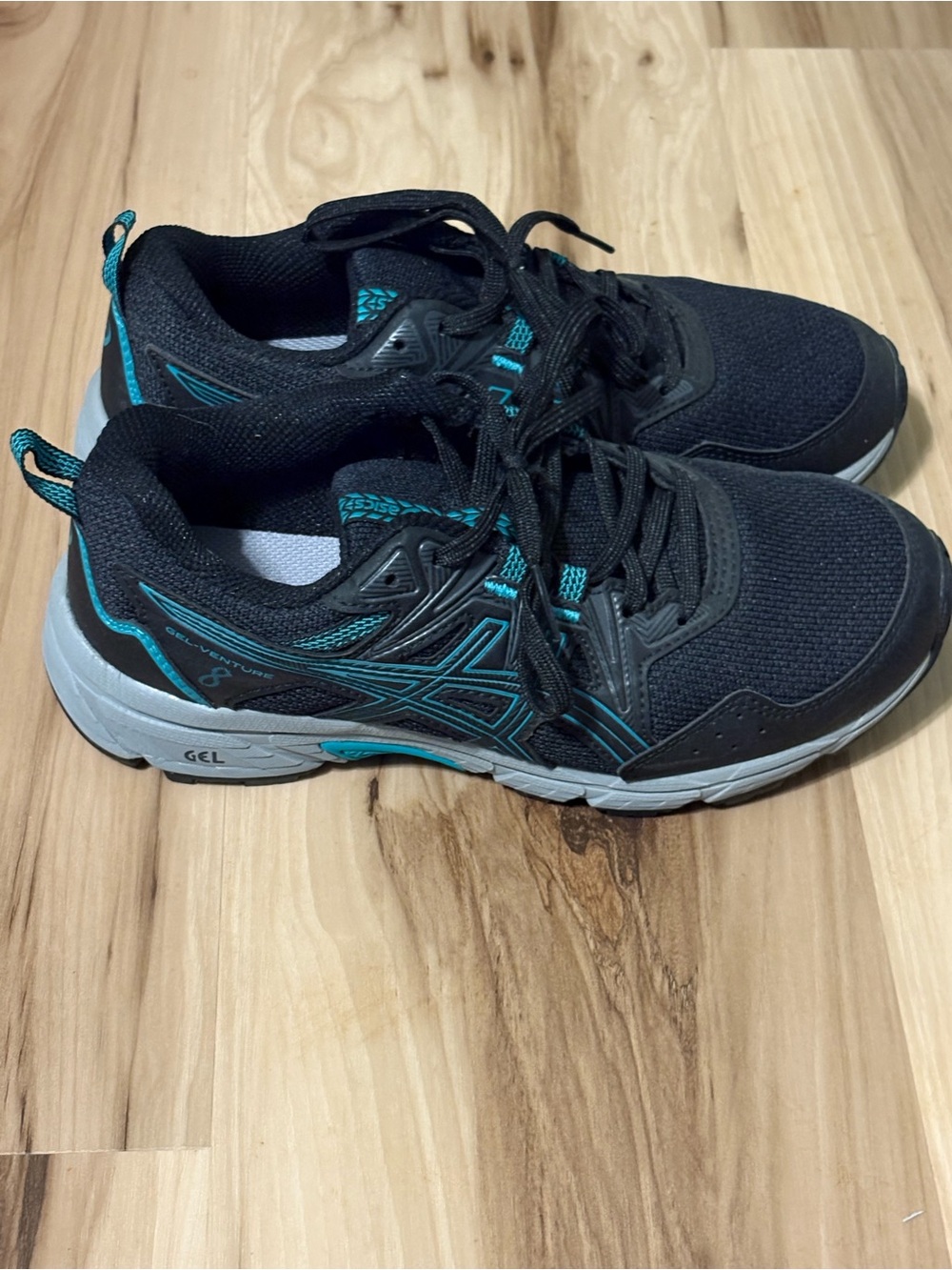 Asics Black Athletic Sneakers with Teal Accents